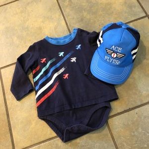 Gymboree airplane bodysuit with hat 12-18 months